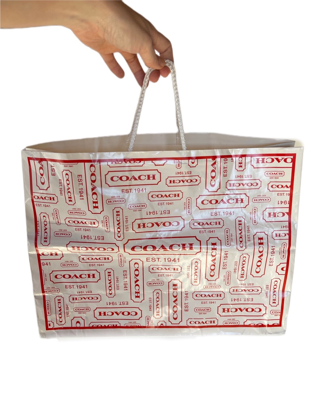 Vintage 90s limited edition Coach White and Red Logo Paper Gift Bag large tote